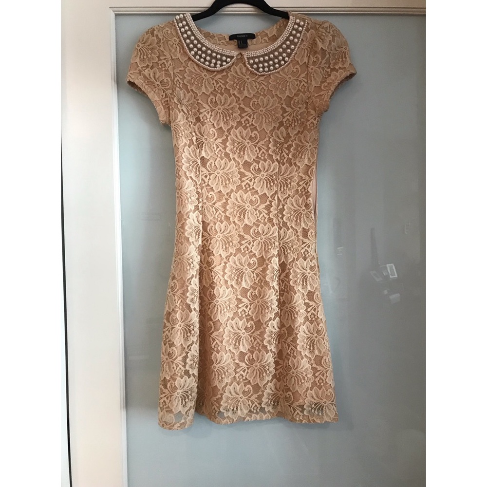 Nude Lace Dress with Beaded Peter Pan Collar